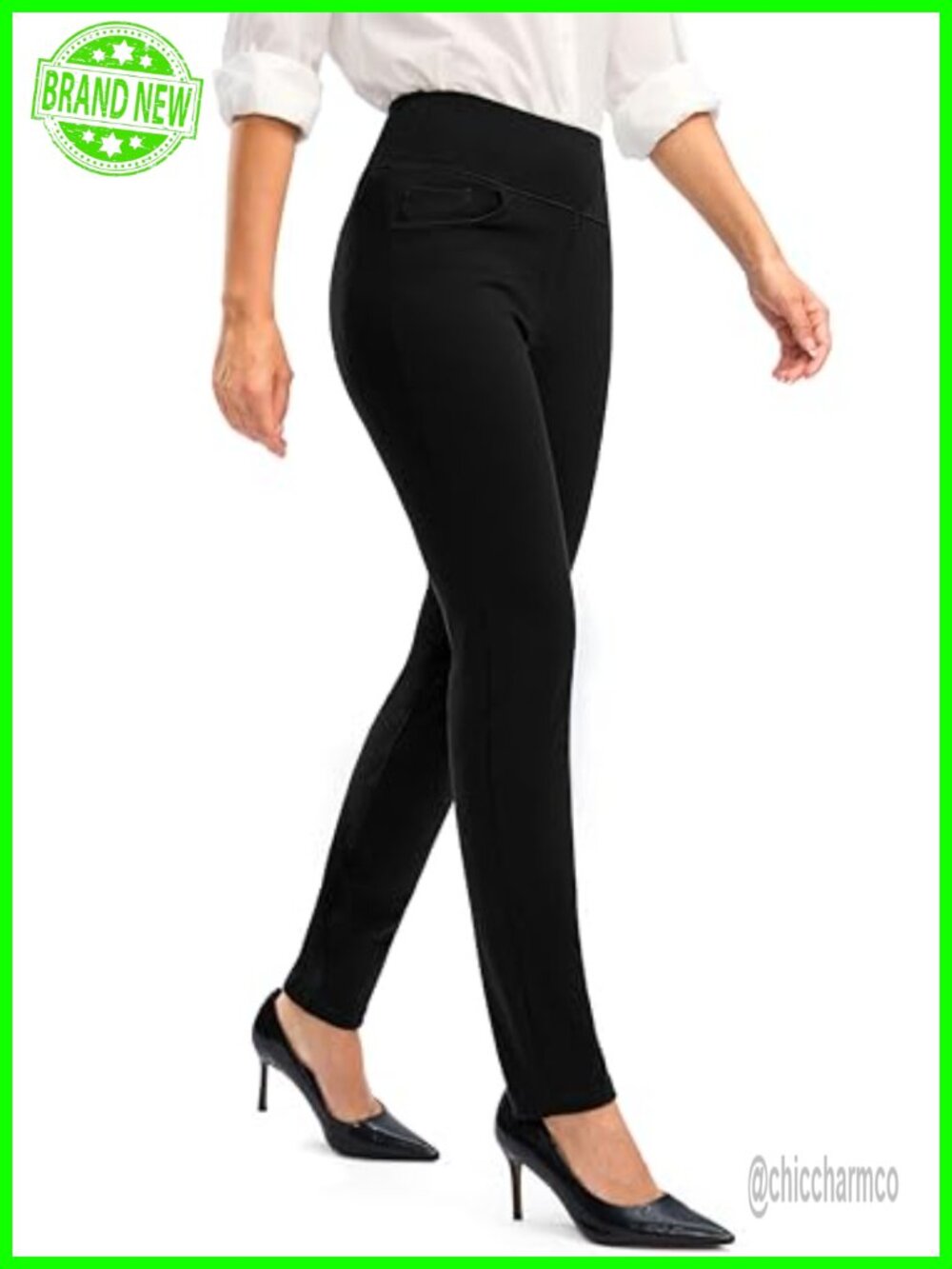 Women's Stretch Dress Pants Work 5 Pockets High Waist Skinny Pull On